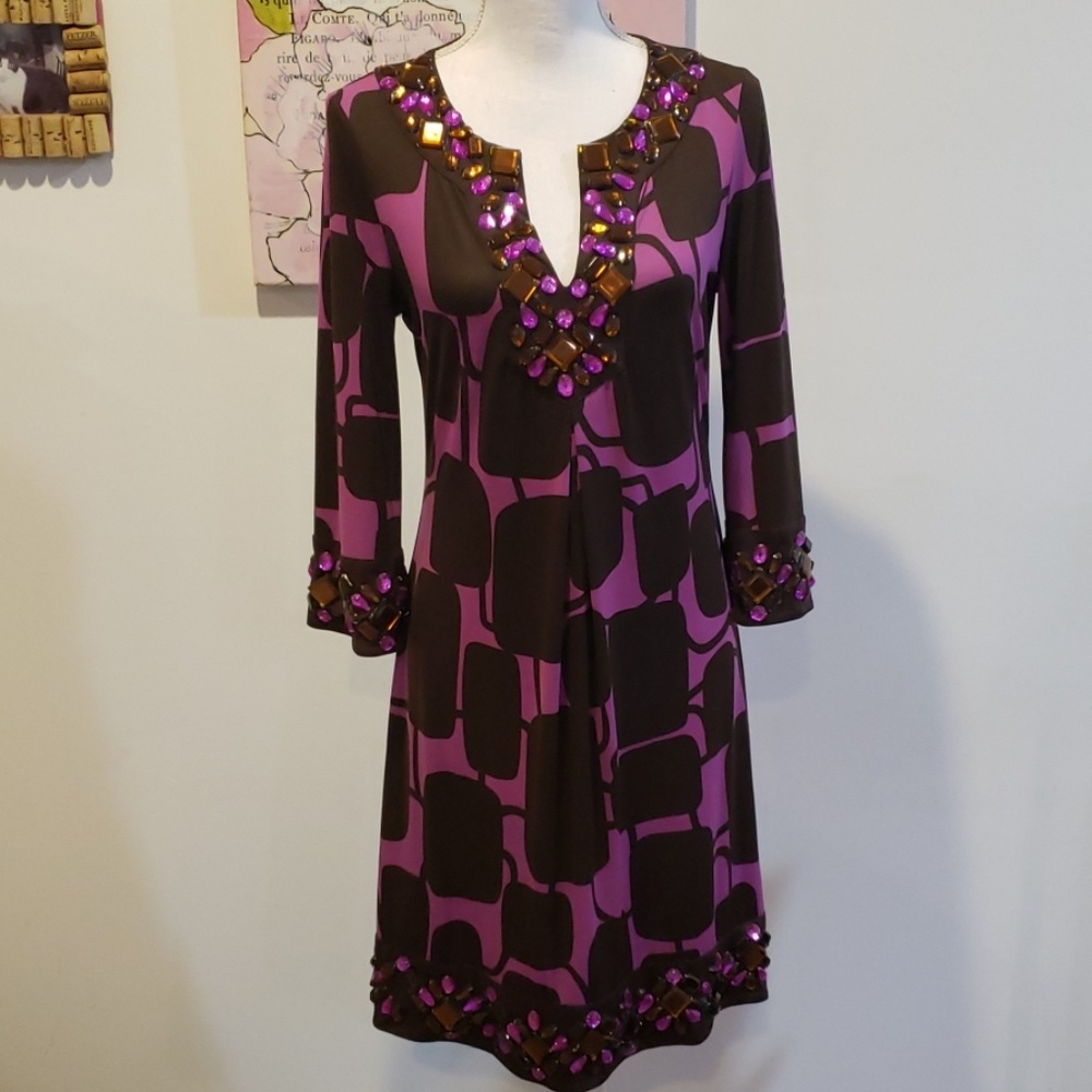 NWOT jeweled purple and brown dress